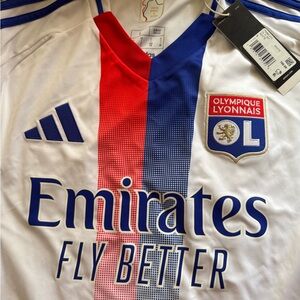 Adidas White Soccer Jersey with Red and Blue Accents